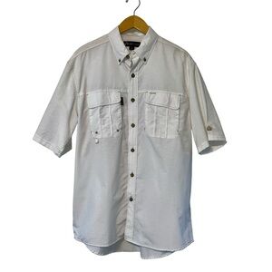 Dri-Duck Angler Button Up Shirt Mens M Short Sleeve Vent Back Cotton Nylon White